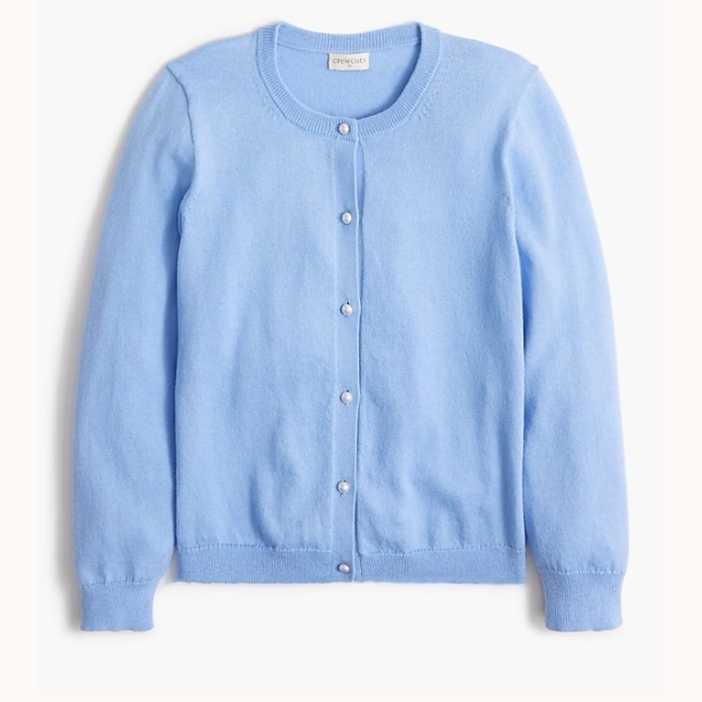 J crew dusty periwinkle Girls' pearl-button Casey cardigan sweater